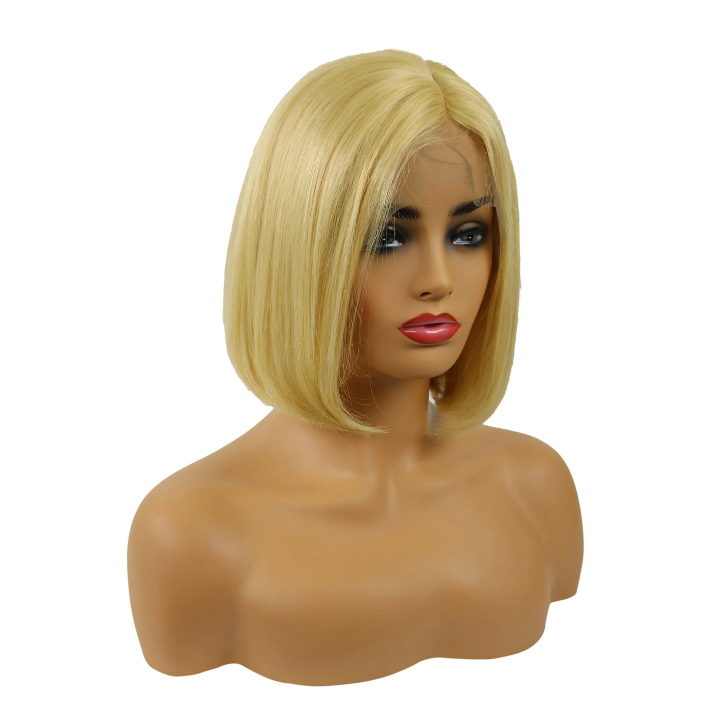 Parrucche corte e lisce con pizzo frontale e laterali, per capelli umani, da 10 pollici