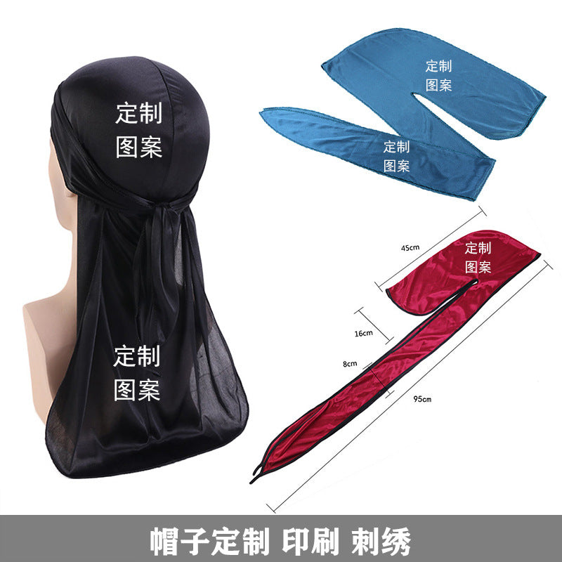 European and American popular artificial silk long tail pirate hat men's and women's bag headscarf hat printable LOGO