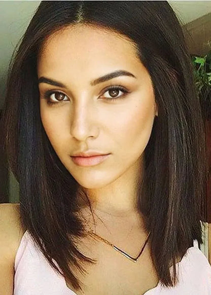 Classical Bob Natural Straight Medium Length Synthetic Hair Capless Wigs 16Inches