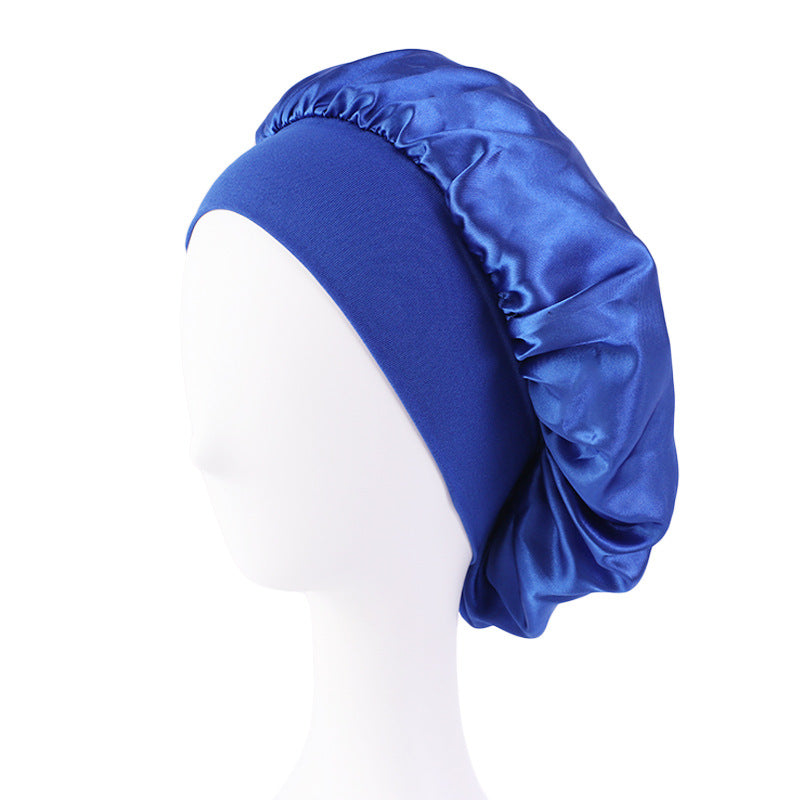 LOGO printing satin nightcap wide brimmed hair band round hat turban hat beauty salon home hat TJM-301
