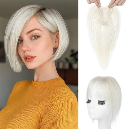 Hair Toppers for Women Real Human Hair Seamless Hair Piece with Bangs
