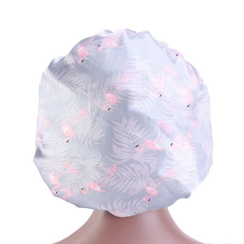 Printed wide-brimmed elastic hair band nightcap satin hair shower cap round cap Amazon hot sale toe cap TJM-301A