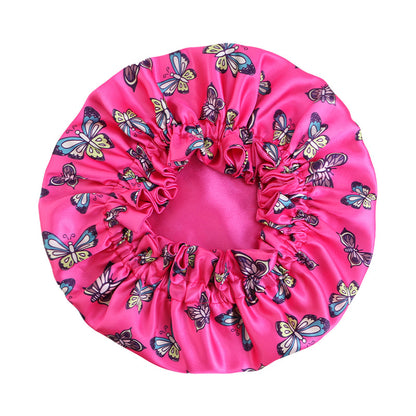 Children's Double-Layer Satin Butterfly Print Sleep Cap, Hair Care Headscarf, Shower Cap Jdkb-16G