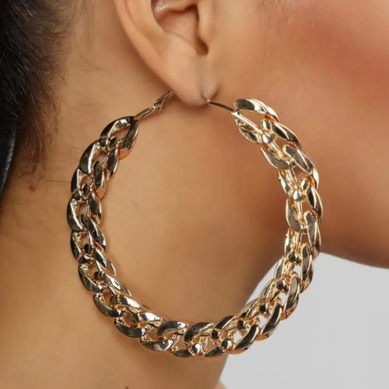 European Style Women/Ladies Plain Pattern Alloy E-Plating Hoop Earrings