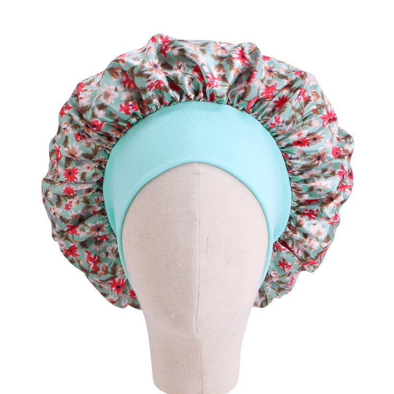 Children's Stretch Wide-brimmed Satin Nightcap Printed Hood JDKB-21A