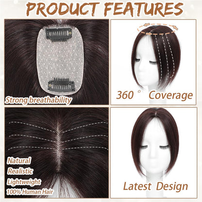 Hair Toppers for Women Real Human Hair, Bangs Hair Clip 360° 3D Cover Human Hair Topper with Bangs