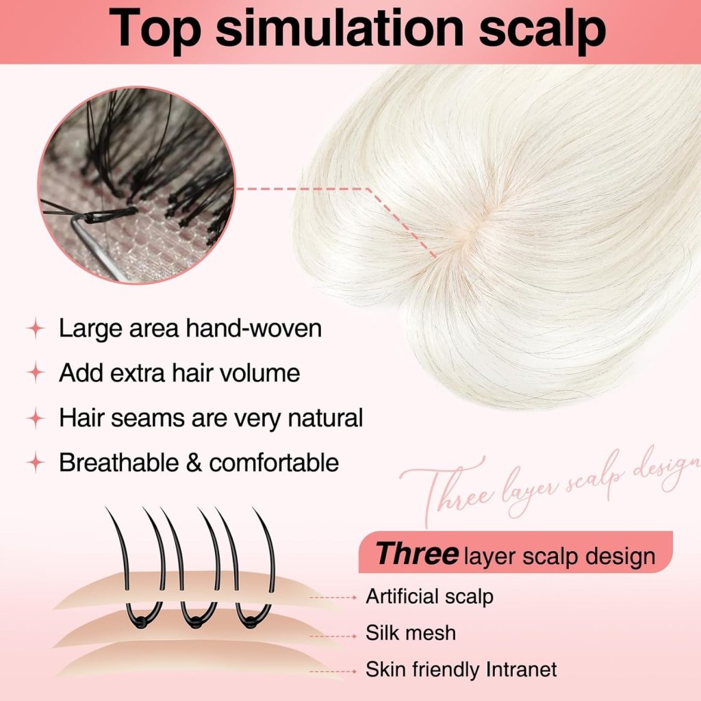 Human Hair Toppers for women 10 Inch Clip in Bangs 100％ Human Hair Toppers for Thinning Hair Cover Hair Pieces with Silk Base-Silver White