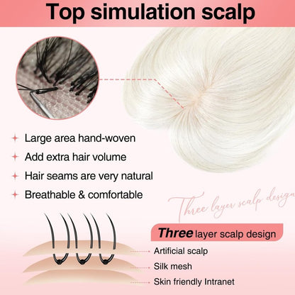 Human Hair Toppers for women 10 Inch Clip in Bangs 100％ Human Hair Toppers for Thinning Hair Cover Hair Pieces with Silk Base-Silver White
