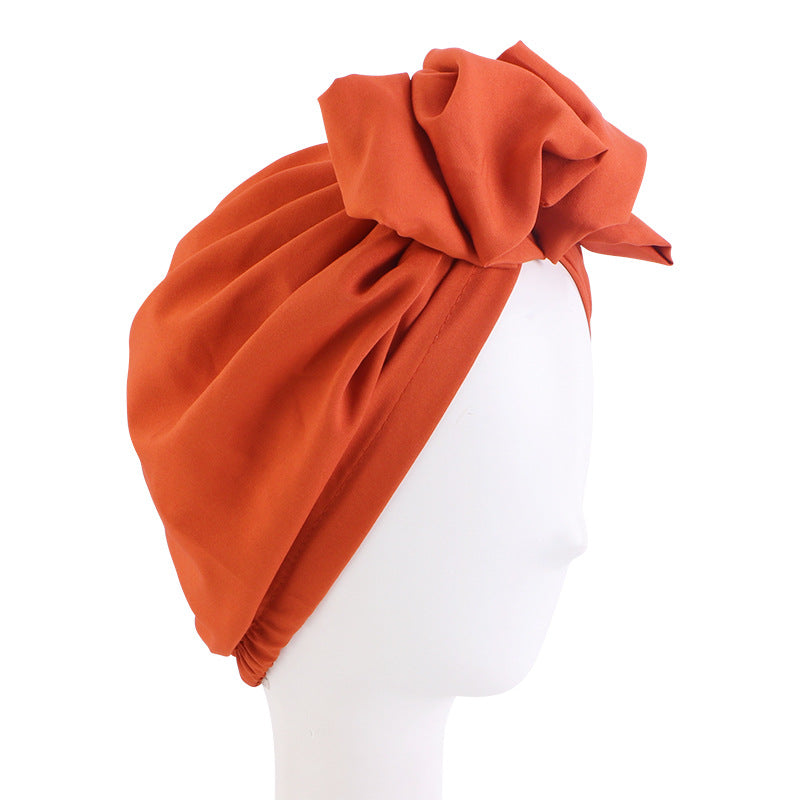 Europe and the United States popular pleated flower turban hat adult solid color bow dish flower wrap hat hair care cap JDT-52