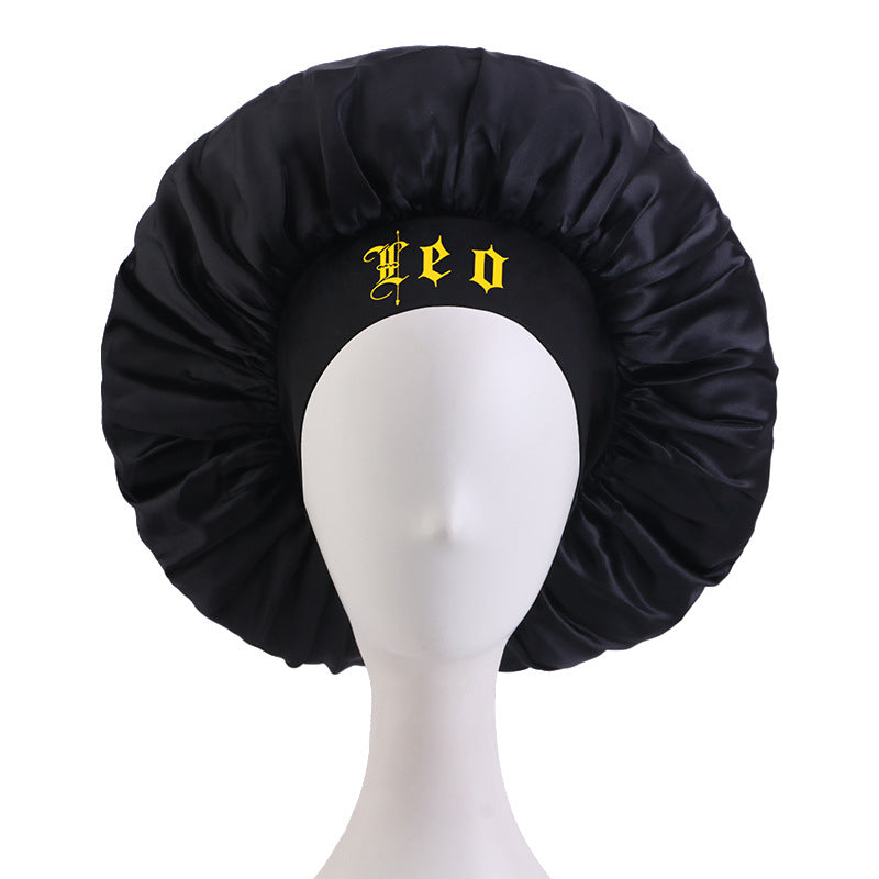12 Constellation Solid Color English LOGO Elastic Wide-brimmed Sardin Nightcap Women's Beauty Hat Hair Care Hat Cross-border Hat