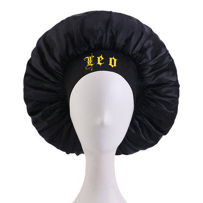 12 Constellation Solid Color English LOGO Elastic Wide-brimmed Sardin Nightcap Women's Beauty Hat Hair Care Hat Cross-border Hat