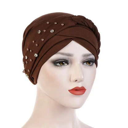 Beads Pure Colour Turban For Women