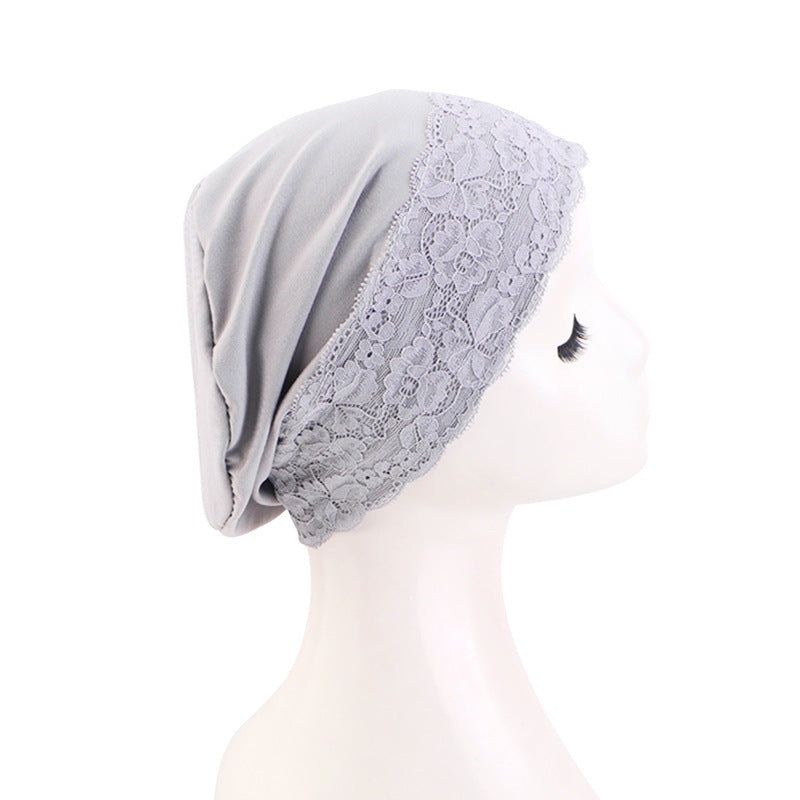 New Cross-Border Lace-Trimmed Base Cap, Elastic Headscarf Cap, Head Wrap Cap, Hair Care Cap, Postpartum Cap Jdt-511