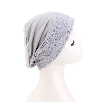 New Cross-Border Lace-Trimmed Base Cap, Elastic Headscarf Cap, Head Wrap Cap, Hair Care Cap, Postpartum Cap Jdt-511