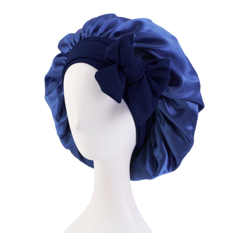 Cross-border supply solid color streamer round hat bow satin wide-brimmed nightcap advertising cap makeup cap JDB-301L