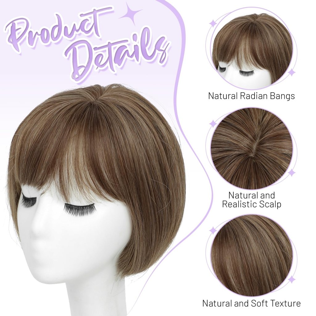 Human Hair Pieces Short Bob Hair Toppers with Bangs Side Part Hair