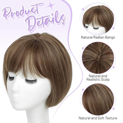 Human Hair Pieces Short Bob Hair Toppers with Bangs Side Part Hair