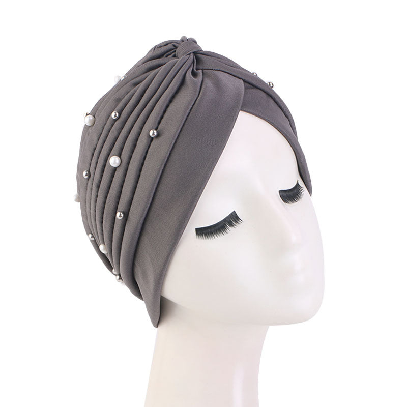 Amazon Solid Color Stretch Hood Headscarf Hat Starry Beads India Yoga Hat Chemotherapy Hat TJM-49