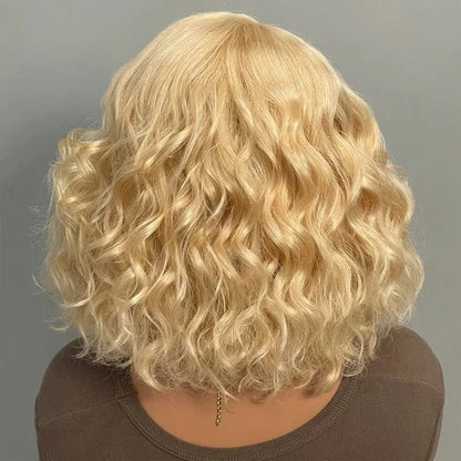 613 Blonde Kurzhaar-Bob-Perücken mit lockerer Körperwelle, Echthaar