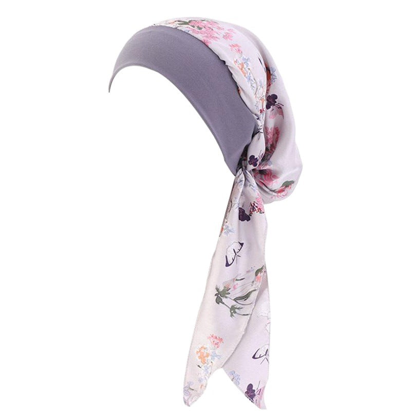 Pastoral Style Elastic Wide-Brimmed Imitation Silk Turban Hat, Long Tail Braid Hat, Chemotherapy Hat, Cross-Border Supply