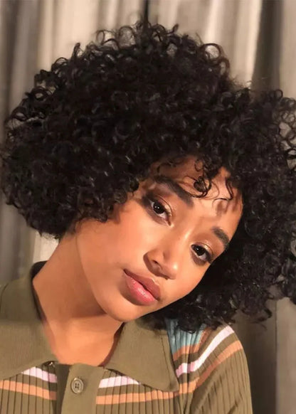 Medium Hairstyles Women's Afro Kinky Culry Synthtic Hair Wigs Capless Wigs 14Inch