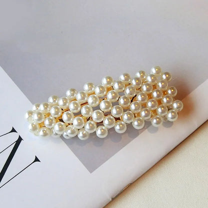 Women's Korean Style Pearl Inlaid Technic Barrette Hair Accessories For Prom Wedding Party Gift
