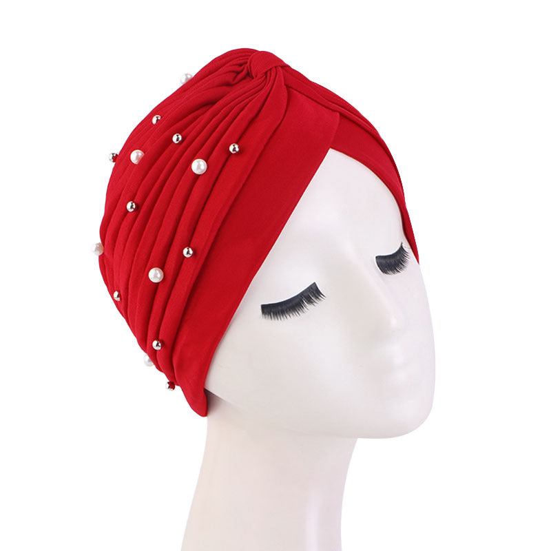 Amazon Solid Color Stretch Hood Headscarf Hat Starry Beads India Yoga Hat Chemotherapy Hat TJM-49