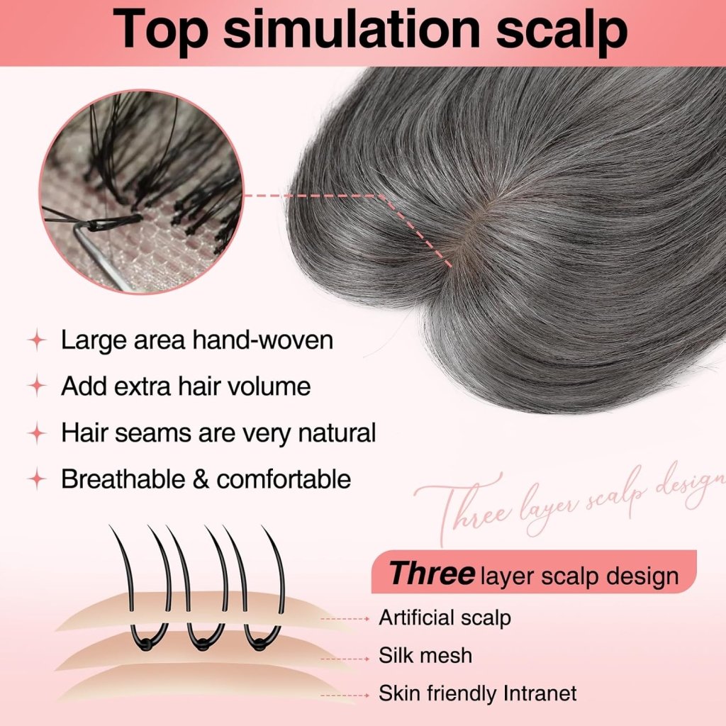 Human Hair Toppers for women 10 Inch Clip in Bangs 100％ Human Hair Toppers for Thinning Hair Cover Hair Pieces with Silk Base-Silver White