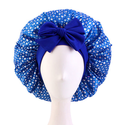 New Sequin Elastic Ribbon Satin Nightcap Headband Turban Beauty Hair Care Cap Jdb-301T