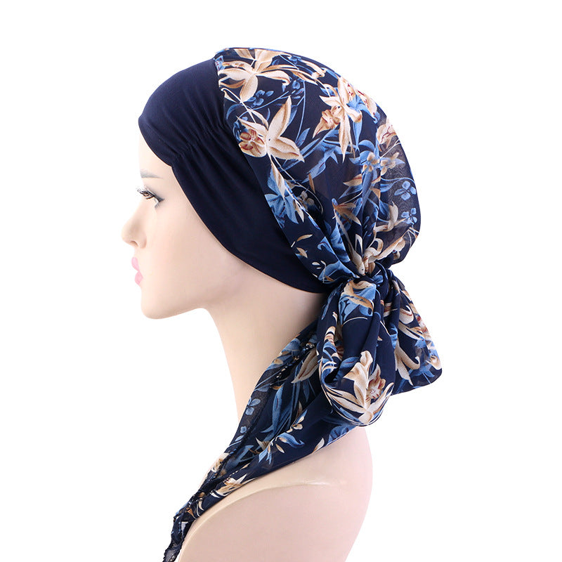 Cross-border Wide-brim Stretch Headband Stitching Chiffon Ribbon Tapes Hat All-match Ethnic Hat JDT-456B