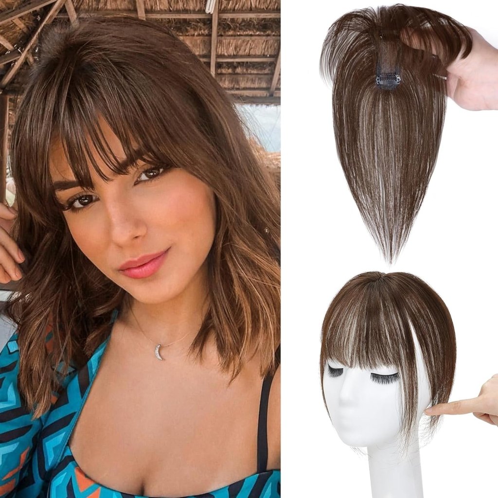 Clip in Bangs 100% Human Hair Toppers 360°3D Hair Pieces Clip On Air Bangs Extensions