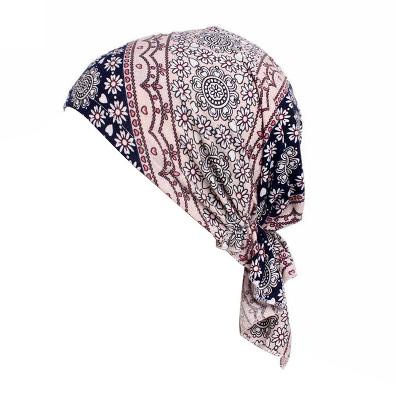 Cross-Border New Women's Cotton Braided Pirate Hat Triangle Turban Hat Printed Turban Hat Chemotherapy Hat