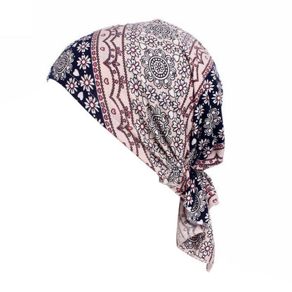 Cross-Border New Women's Cotton Braided Pirate Hat Triangle Turban Hat Printed Turban Hat Chemotherapy Hat