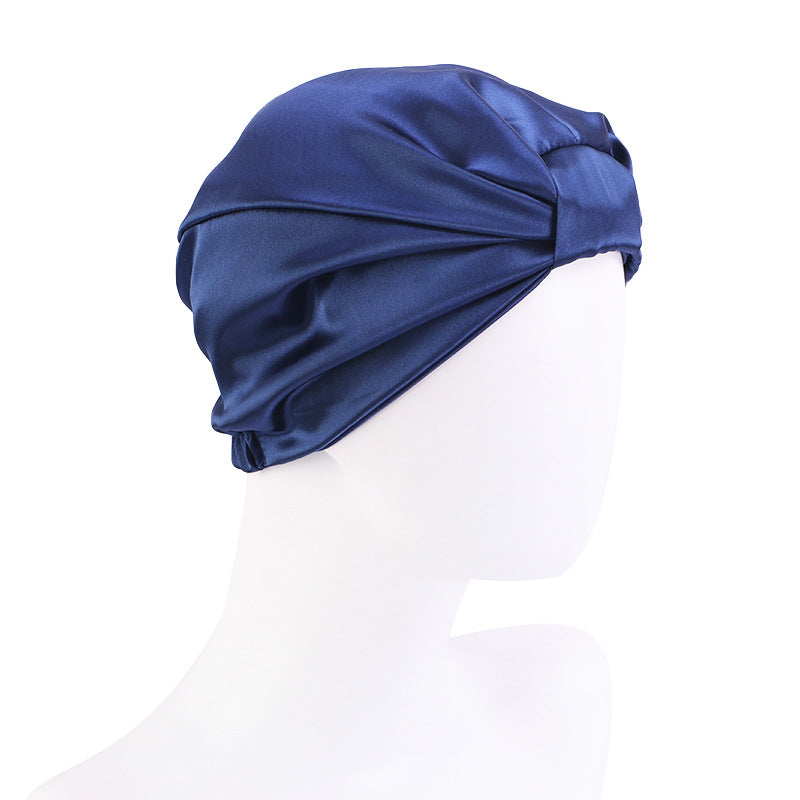 Cross-Border Hat Double-Layer Imitation Silk Nightcap Contrasting Color Knotted Turban Hat Washing and Chemical Clothing Factory Direct Sale