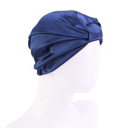 Cross-Border Hat Double-Layer Imitation Silk Nightcap Contrasting Color Knotted Turban Hat Washing and Chemical Clothing Factory Direct Sale