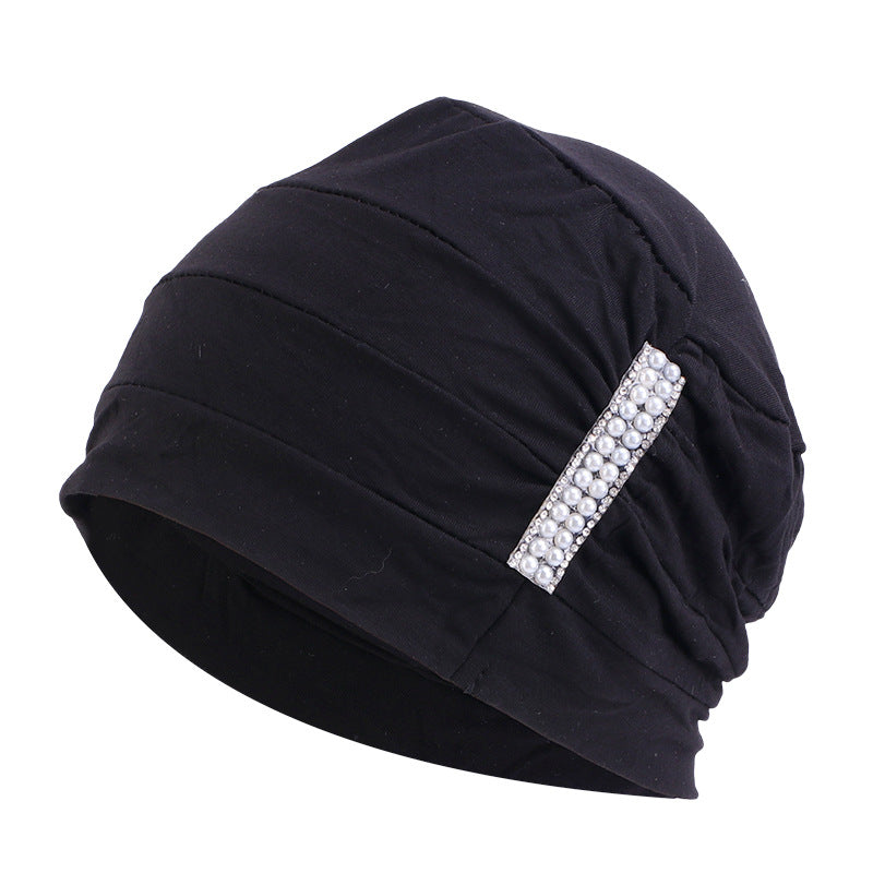 Amazon solid color chemotherapy cap confinement cap pearl accessories modal cotton headscarf cap nightcap JDT-241-1C
