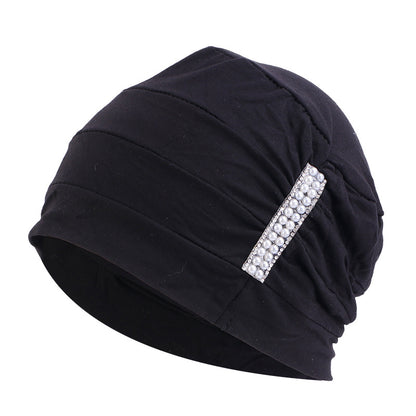 Amazon solid color chemotherapy cap confinement cap pearl accessories modal cotton headscarf cap nightcap JDT-241-1C