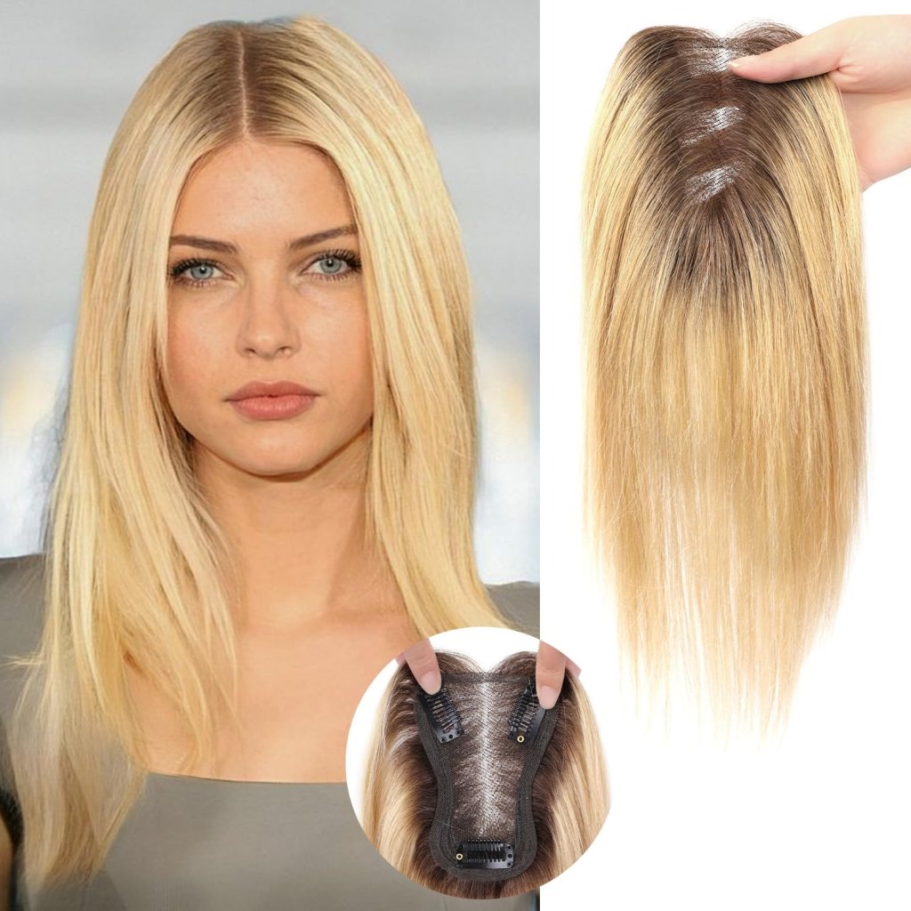 Hair Toppers for Women Real Human Hair Salt and Pepper Grey Human Hair Toppers 10 inch Dark Grey