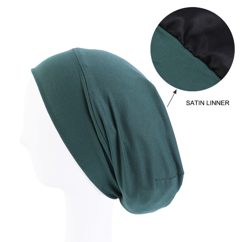 Modal stretch cotton pullover cap lined with Satin double-layer nightcap turban cap chemotherapy hat