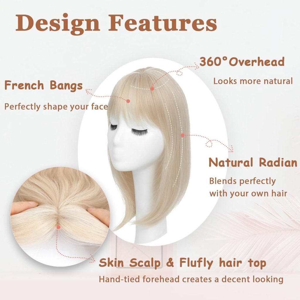 Hair Topper with Bangs Hair Clip 360° 3D Cover Fluffy Wigs Hair Piece with Thinning Hair