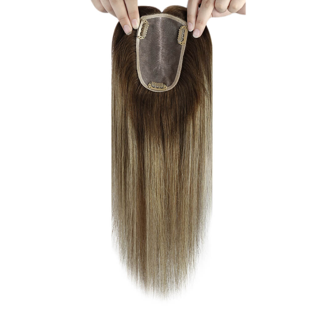 3*5inch Mono Hair Topper Remy Human Hair Balayage Brown Wigs Hair Piece