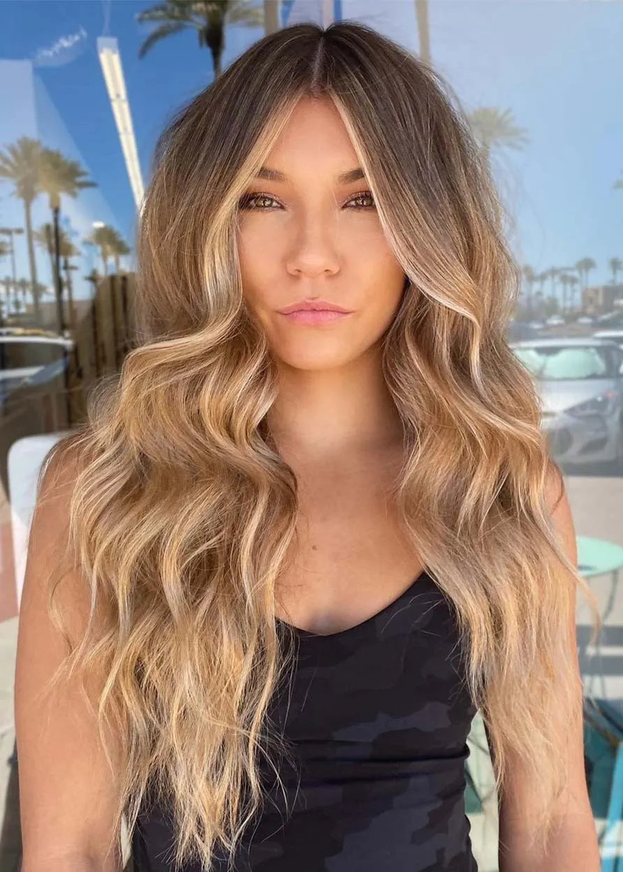 balayage Hair Wig Women's Long Wavy Synthetic Hair Capless Wigs 26Inch