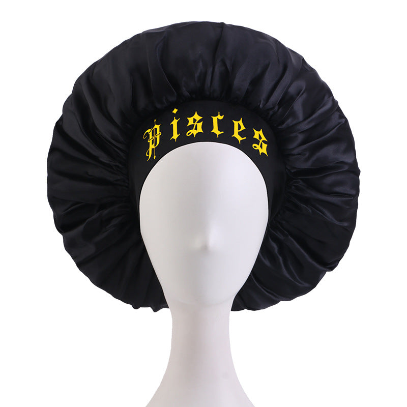 12 Constellation Solid Color English LOGO Elastic Wide-brimmed Sardin Nightcap Women's Beauty Hat Hair Care Hat Cross-border Hat