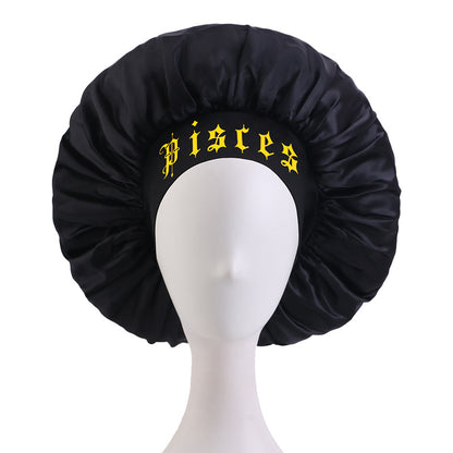 12 Constellation Solid Color English LOGO Elastic Wide-brimmed Sardin Nightcap Women's Beauty Hat Hair Care Hat Cross-border Hat