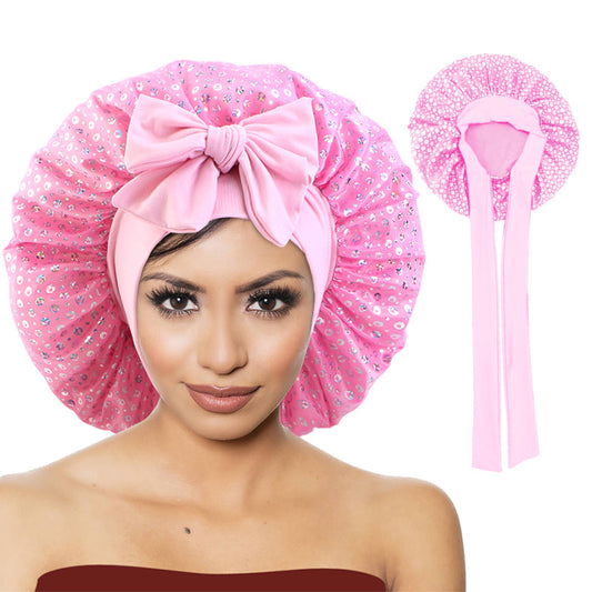 New Sequin Elastic Ribbon Satin Nightcap Headband Turban Beauty Hair Care Cap Jdb-301T