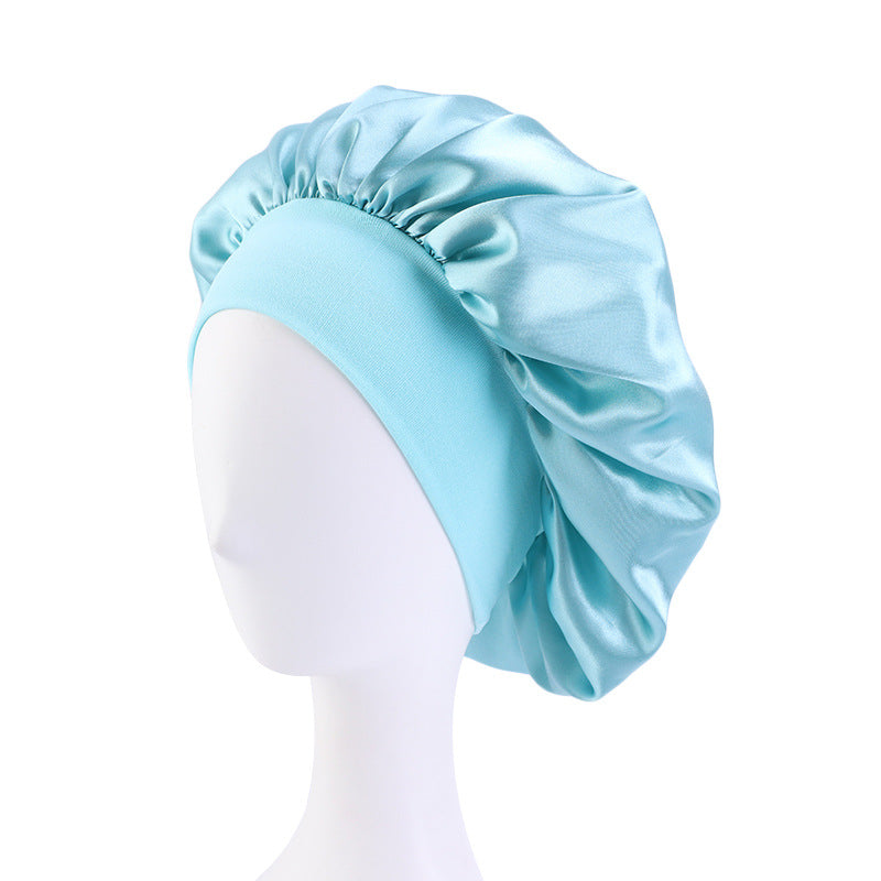 LOGO printing satin nightcap wide brimmed hair band round hat turban hat beauty salon home hat TJM-301