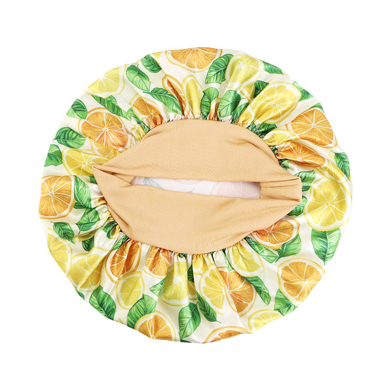 New Cross-Border Style Fruit-Print Wide-Brimmed Elastic Sleep Cap, Satin Nursing Cap, Head Wrap Cap Jdb-301A-5