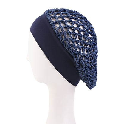 Solid Color Elastic Wide-Brimmed Crochet Hair Protection Net Cap, Sleep Cap, Breathable Headscarf Cap Jdw-65