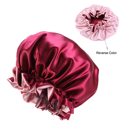 Double Layer Large Lace Nightcap Satin Round Hat Beauty Salon Makeup Hat Chemotherapy Cap