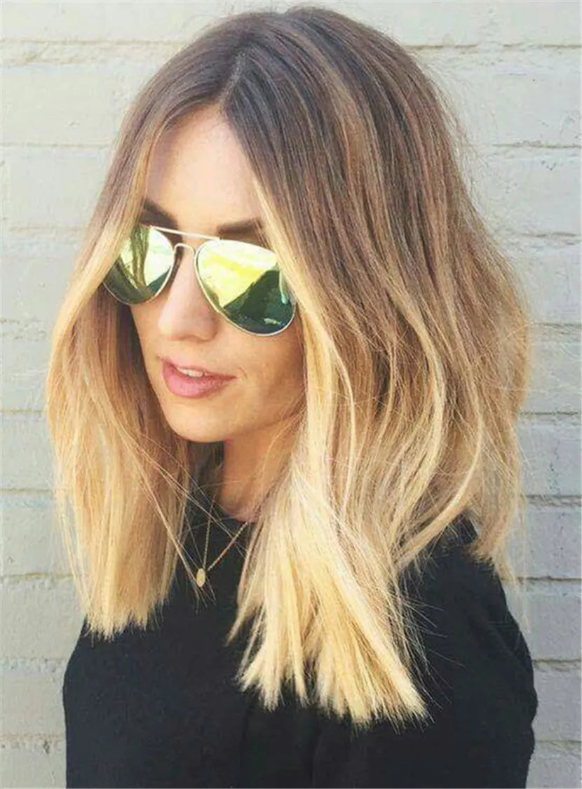 Middle Part Blunt cut Loose Straight Hairstyle Lace Front Synthetic Hair Wigs 14 Inches